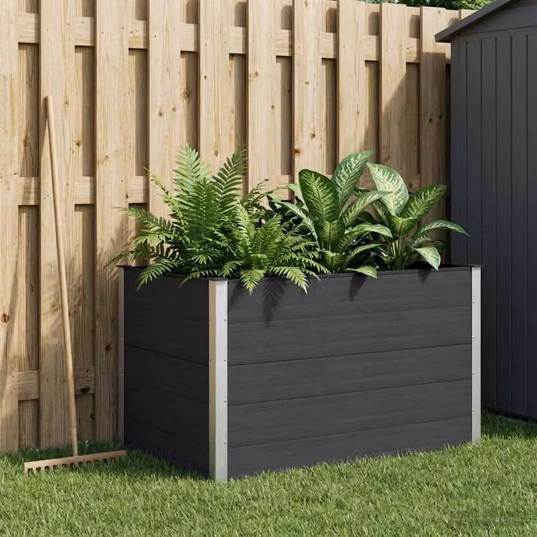 Letto rialzato da giardino vidaXL in WPC e alluminio, Nero, L: 150 cm, P: 100 cm, H: 91 cm