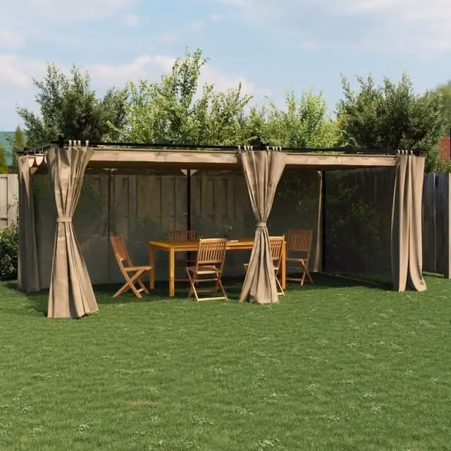 Gazebo con Tende Tortora 6x3 m in Acciaio 4003922