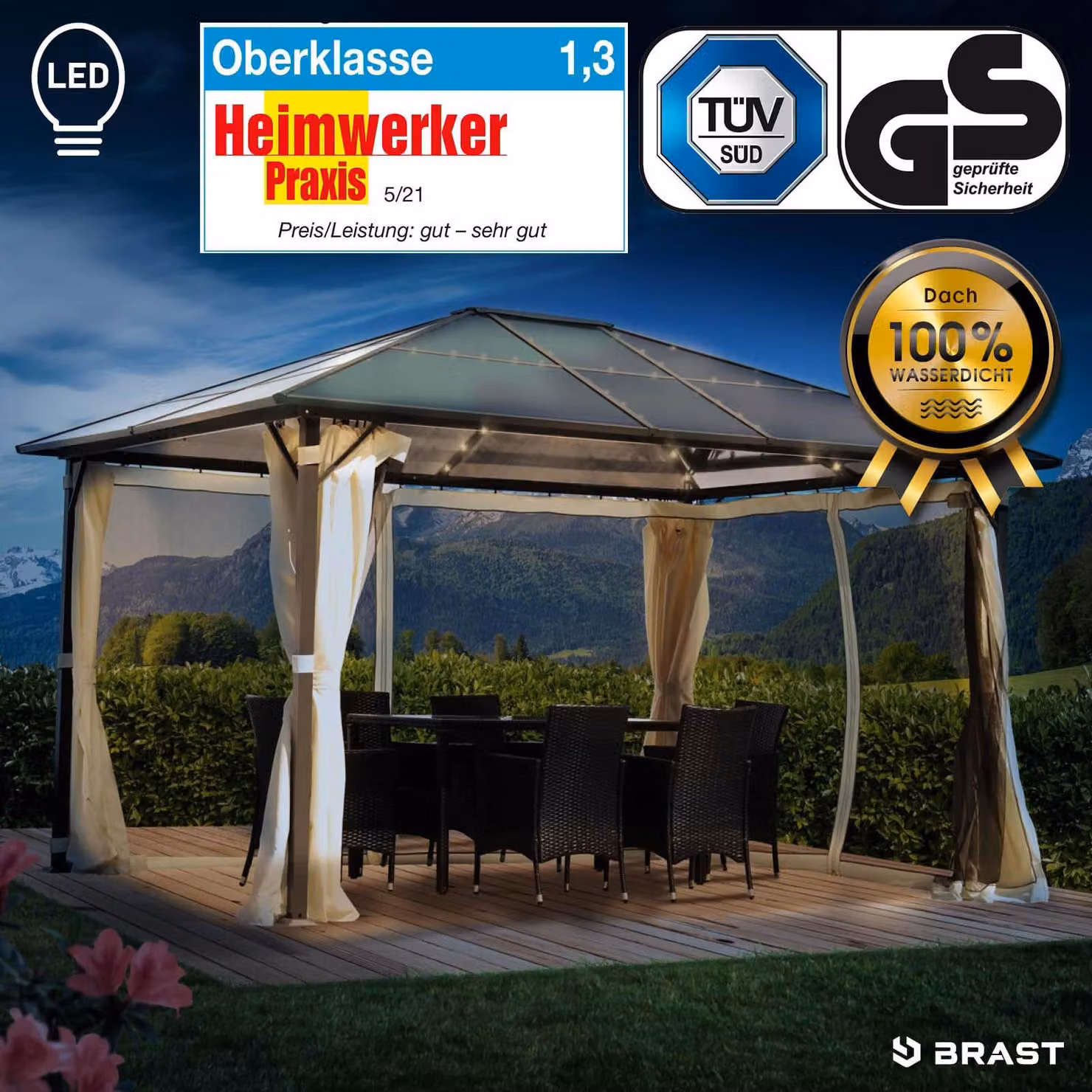 Gazebo in alluminio PREMIUM 3x4 m beige con LED inclusi