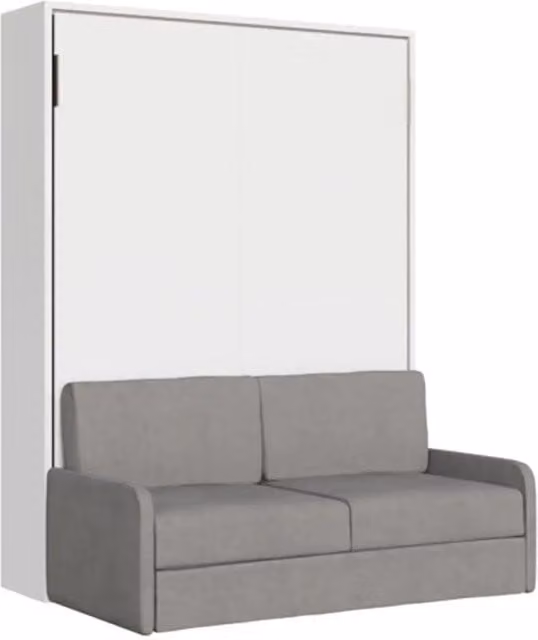 Letto matrimoniale francese a scomparsa Kivio con divano bianco e struttura in legno e metallo L/P: 140 x 200 cm – 1
