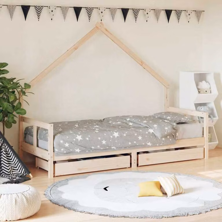 vidaXL Giroletto per Bambini con Cassetti in Legno Massello di Pino Rustico L: 200 cm, P: 80 cm