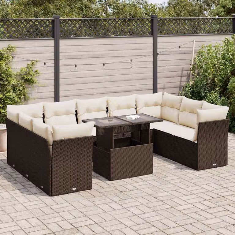Maison Exclusive - Set Divani da Giardino 10pz con Cuscini in Polyrattan Marrone