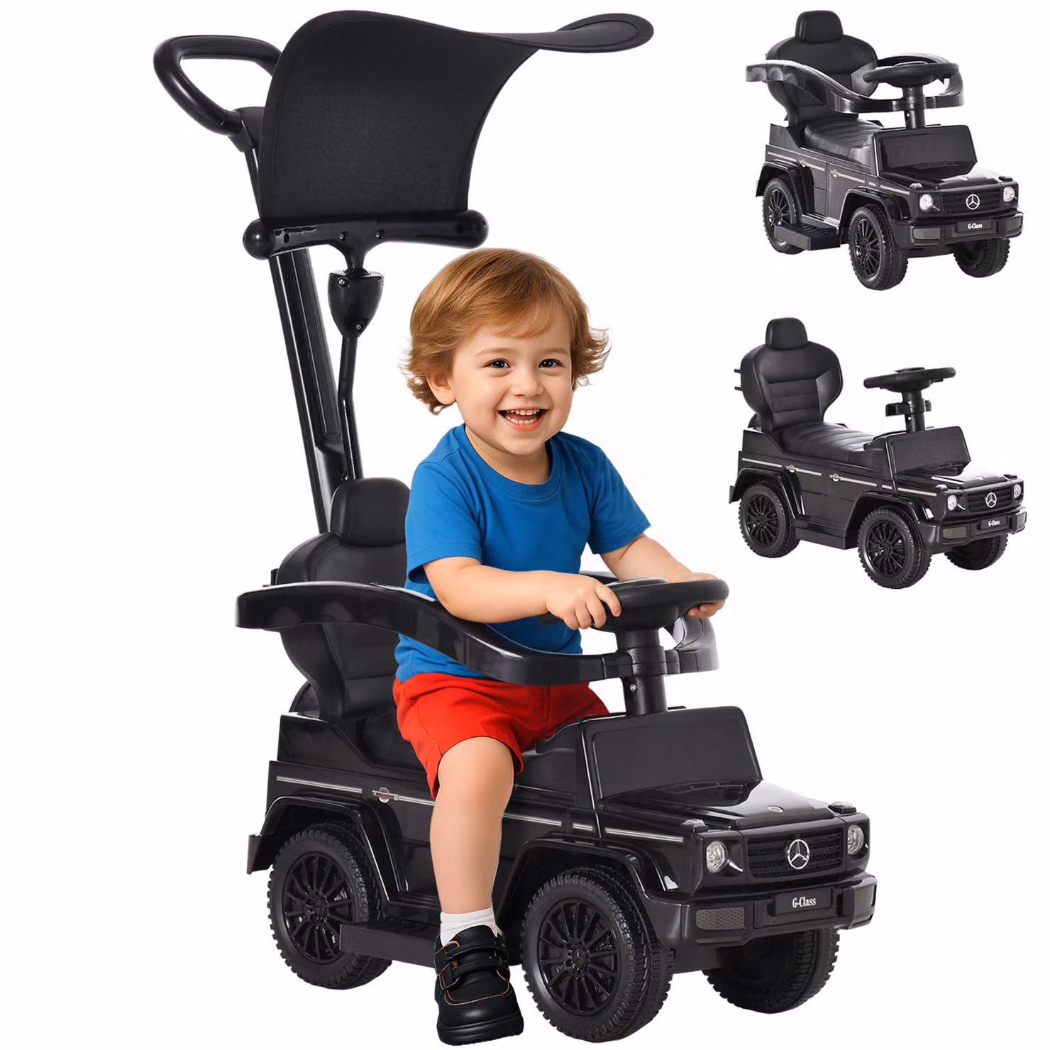 Macchina a spinta giocattolo Mercedes-Benz G350 HOMCOM con tettuccio e maniglia per bambini, colore nero – 2