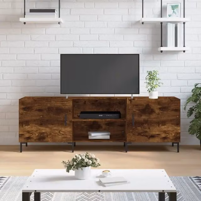 Mobile Porta TV-Mobile per TV-Credenza TV Rovere Fumo 150x30x50 cm in Legno Multistrato 609932
