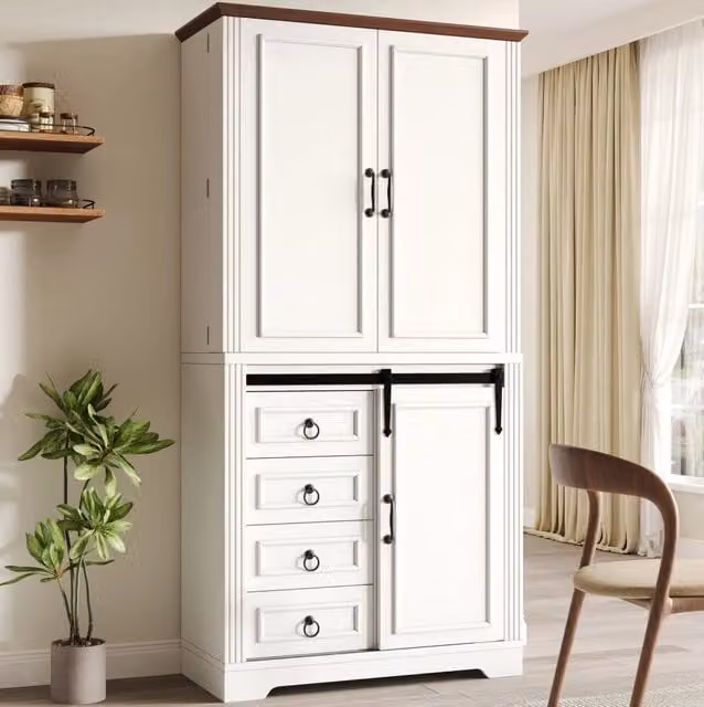 Credenza alta 80x39.8x180 cm con protezione antiribaltamento; soft-close; MDF bianco