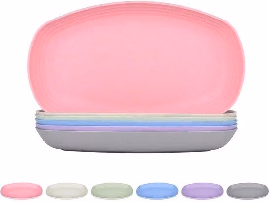 Set da pranzo in plastica, 6 pezzi, forma ovale, 29,5 cm, infrangibile, riciclabile, leggero, per la sicurezza, ideale per il soggiorno, il camper, le feste, i picnic e il campeggio, adatto al microonde, colorato