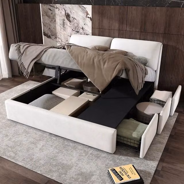 Letto con contenitore 180x200cm - Xylo - Beige 3 cassetti idraulici