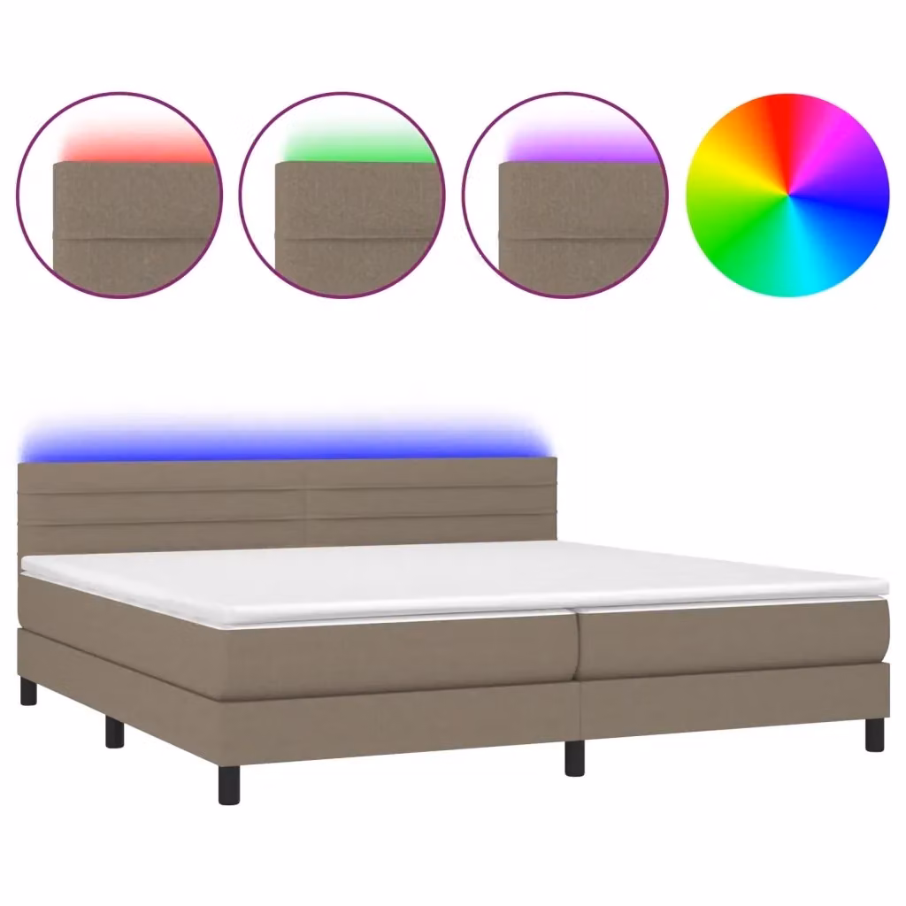 Letto a molle con materasso e illuminazione LED vidaXL in tessuto tortora L/P/H: 200 x 200 x 203 cm – 2