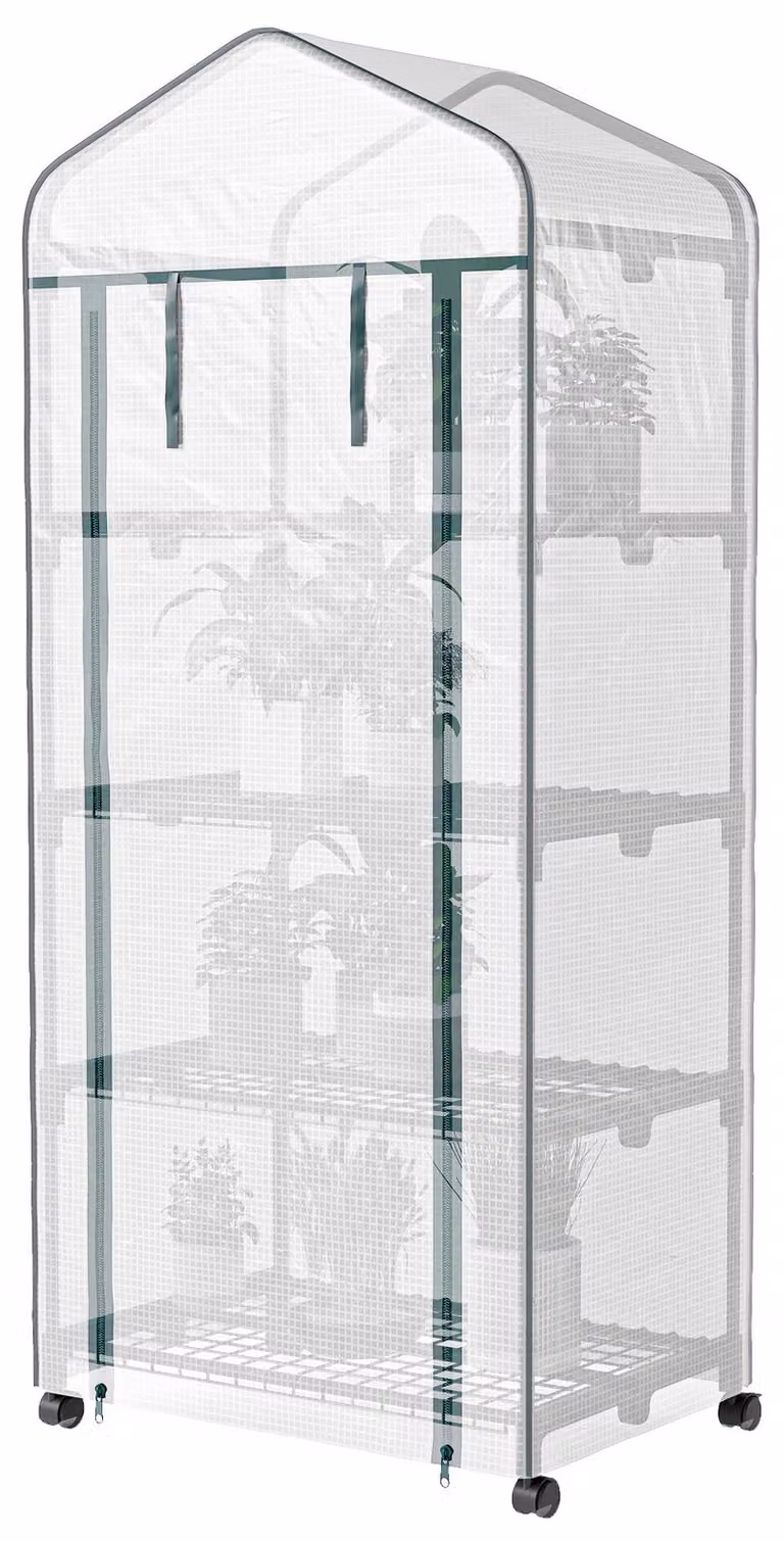 Serra Outsunny con rotelle, ripiani, serra in plastica resistente all'inverno con struttura in acciaio