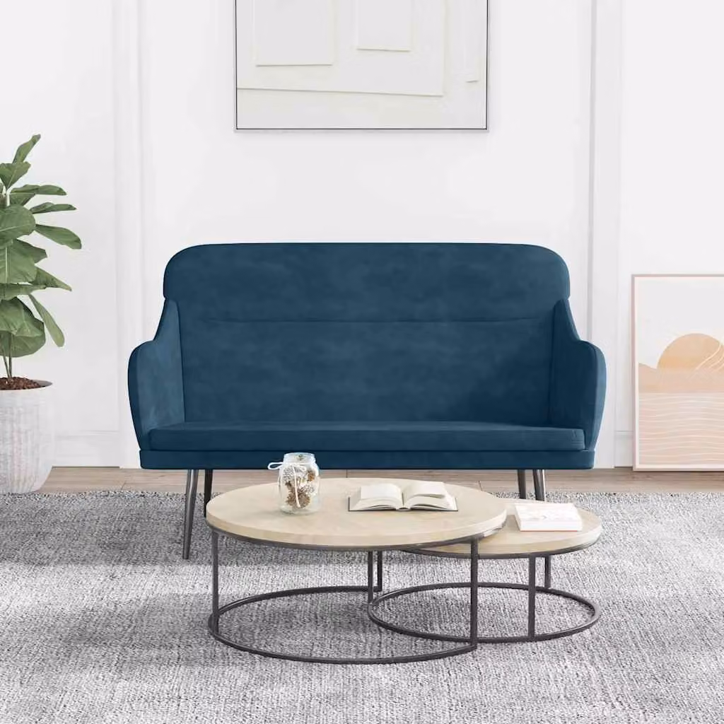Panca moderna vidaXL in velluto blu con braccioli L/P/H: 110 x 76 x 80 cm