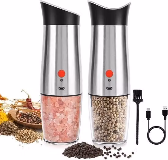 Set di Pepe e Sale Elettrico Ricaricabile - Argento - USB