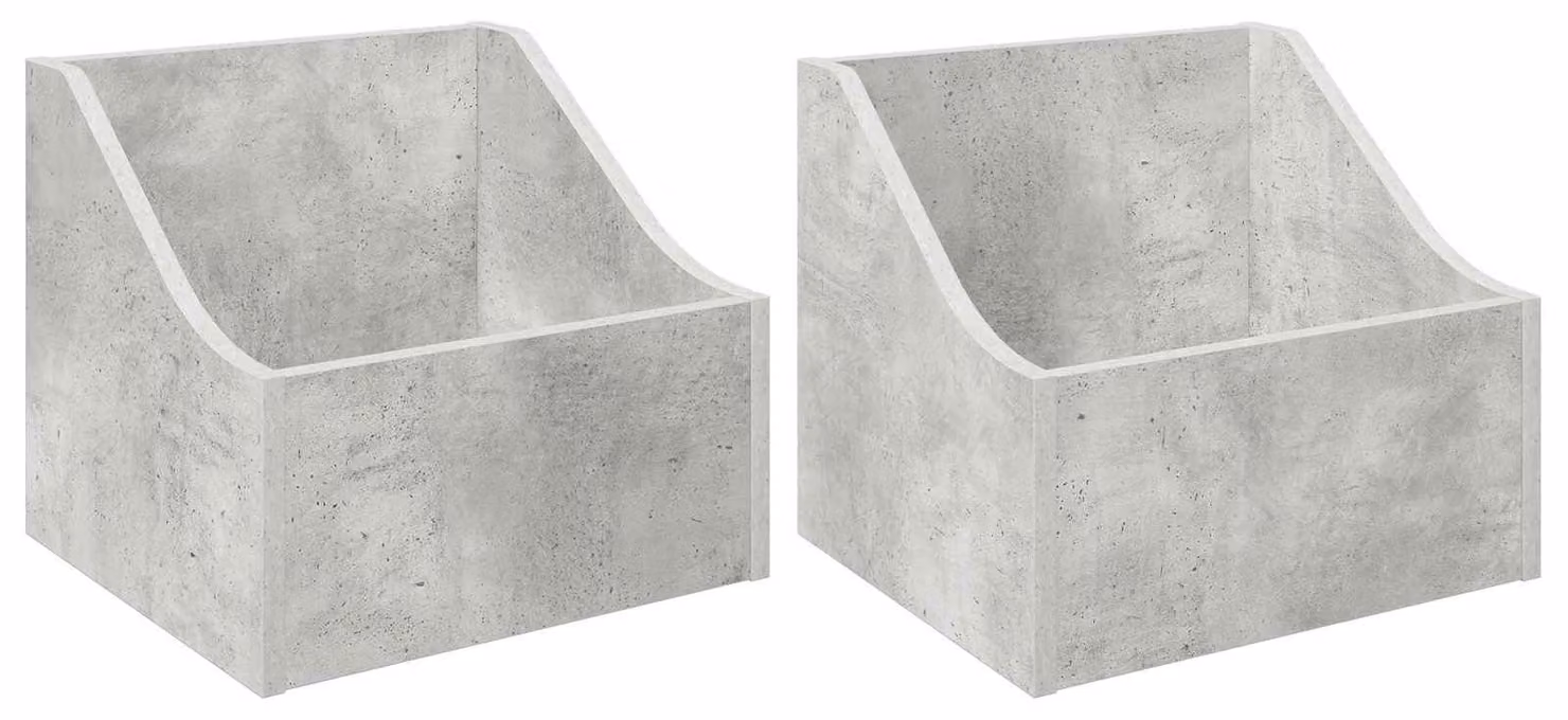 Scatola per dischi in vinile, 2 pezzi, colore grigio cemento, dimensioni 37 x 33 x 32 cm, realizzata in materiale composito di legno