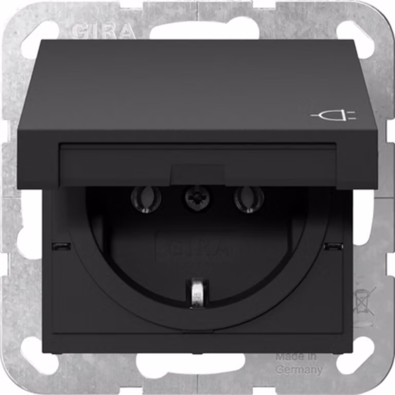 Gira 4454005 Presa di corrente con coperchio incernierato Gira E2 nero/opaco