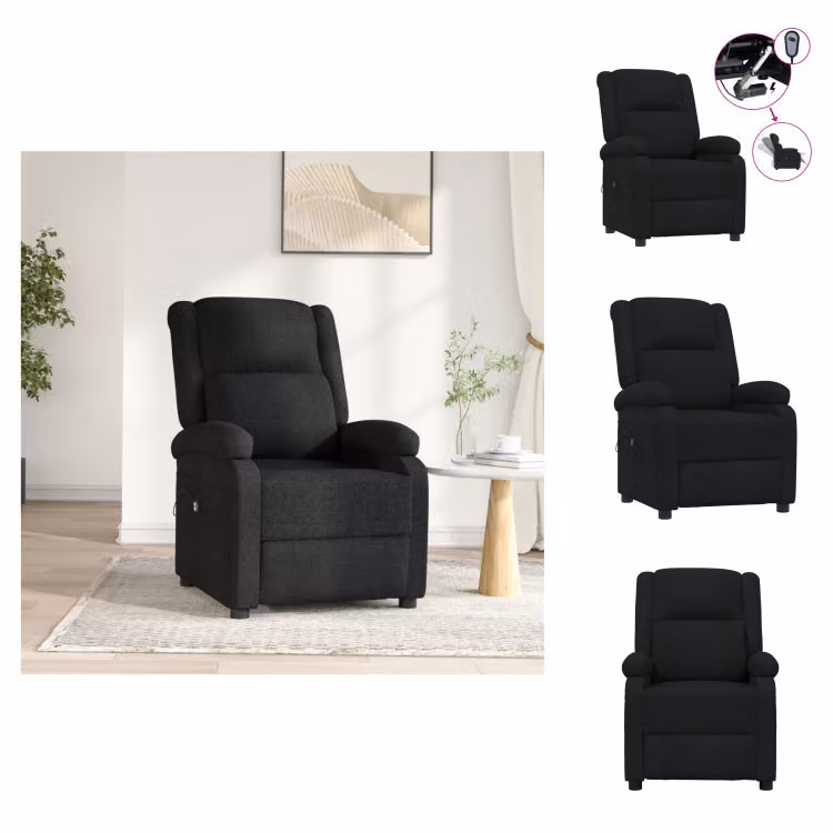vidaXL Poltrona relax elettrica in tessuto nero - Poltrona
