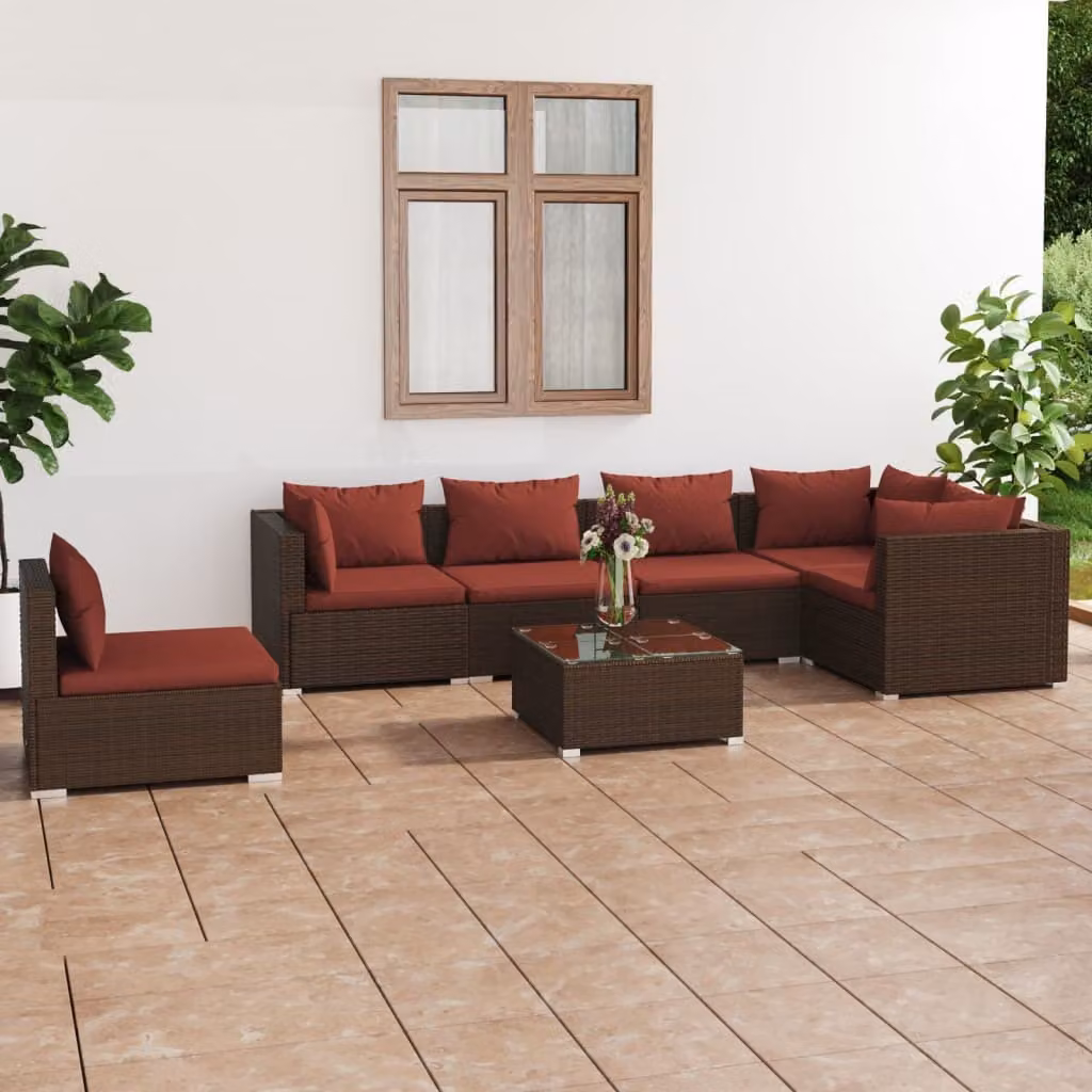 Maison Exclusive - Set da giardino da 7 pezzi con cuscini in polyrattan marrone