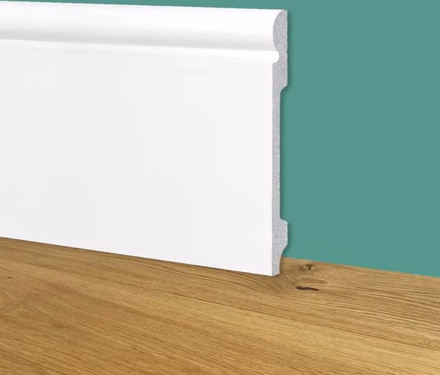 Battiscopa Zoccolino Bianco Modello Olandese Eternal Parquet in Polimeri L: 12 cm, H: 1,6 cm, L: 200 cm