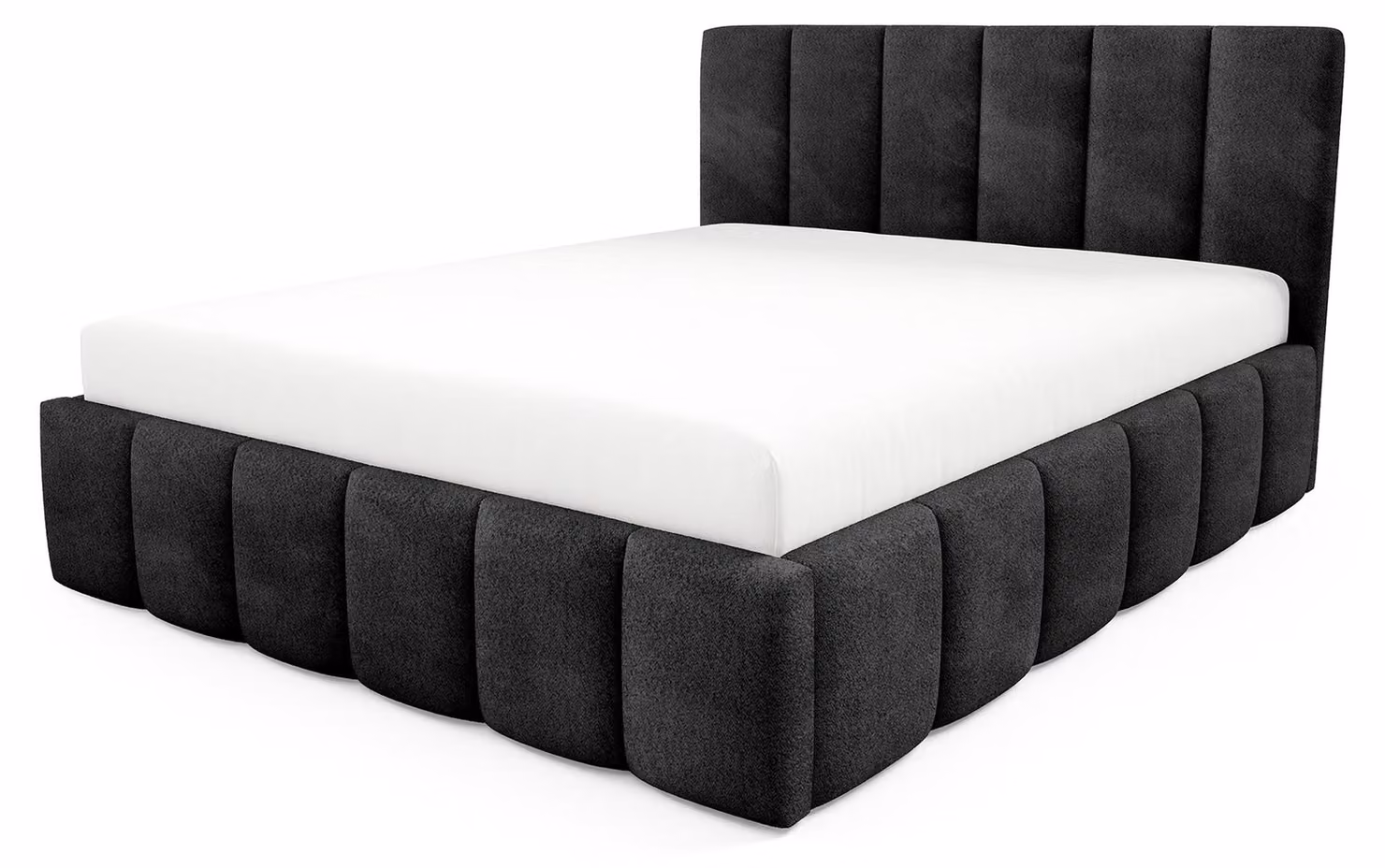 Letto imbottito con contenitore integrato, colore nero vulcanico, dimensioni 140 x 200 cm