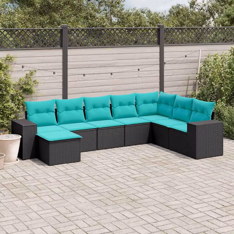 Set di divani da giardino vidaXL 8 pz in polyrattan nero con cuscini imbottiti e coperture rimovibili