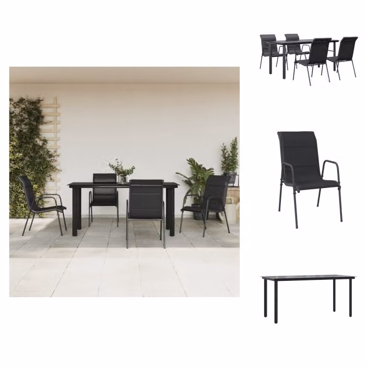 vidaXL Set da pranzo da giardino 5 pezzi in acciaio nero e textilene - Set di mobili da giardino