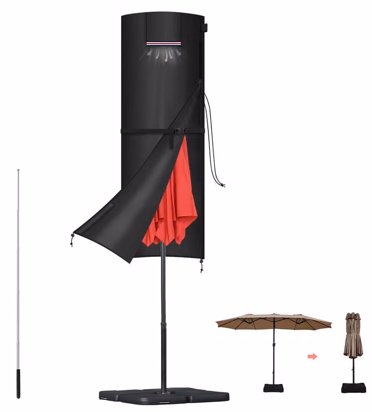 Copertura protettiva per ombrelloni doppi, impermeabile, dimensioni 160x60/60 cm, adatta per ombrelloni fino a Ø300 cm, realizzata in tessuto Oxford 420D, con sistema di ventilazione e supporto