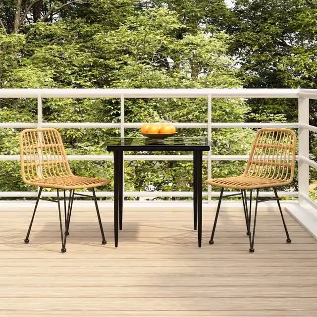 Set da pranzo da giardino vidaXL in 3 pezzi in polyrattan nero con tavolo in vetro quadrato – 1