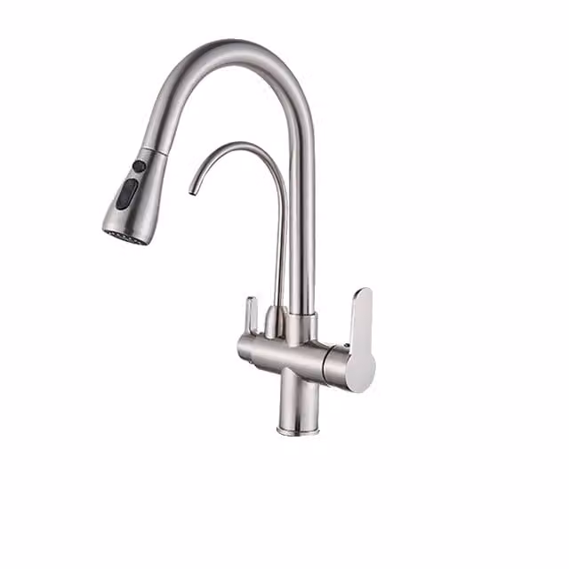 Rubinetto da cucina, acqua depurata, doppia maniglia, nichel A