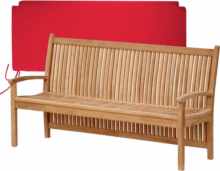 Teakholz Bank Pescara 150cm Massivholz Wetterfest + Sitzkissen Rot