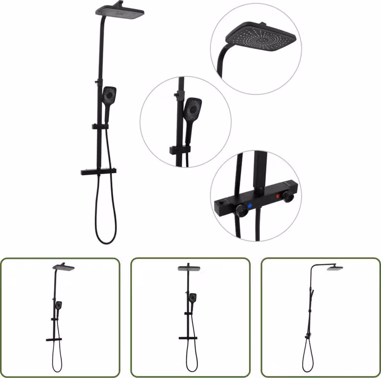 The Living Store Set doccia doppio soffione con miscelatore tubo flessibile ottone nero
