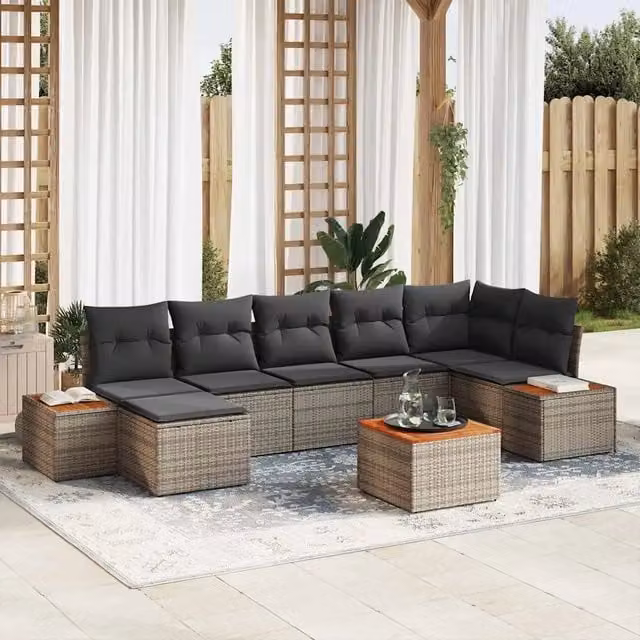 Set Divano da Giardino 8 pz Grigio Poly Rattan 3348135