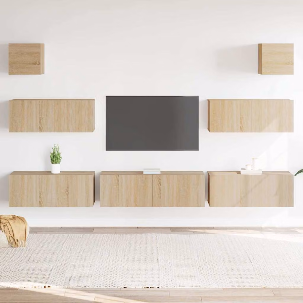 Set di mobili porta TV da 7 pezzi vidaXL in legno multistrato color rovere sonoma beige e marrone