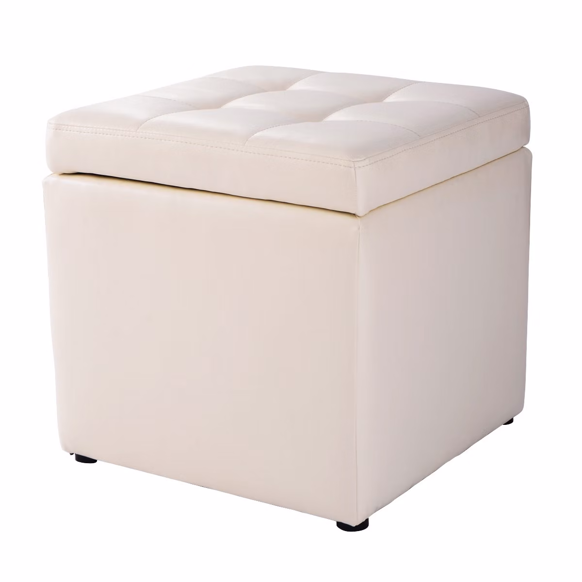Costway Pouf Ottomana a forma di cubo con coperchio in ecopelle Beige