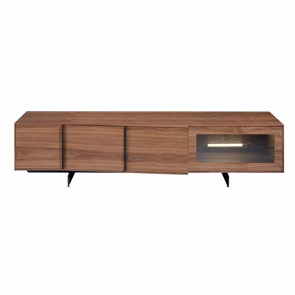Mobile TV moderno Angel Cerdá in legno noce e metallo nero con illuminazione integrata e cassetti soft-close L: 200 cm, P: 48 cm, H: 55 cm – 2