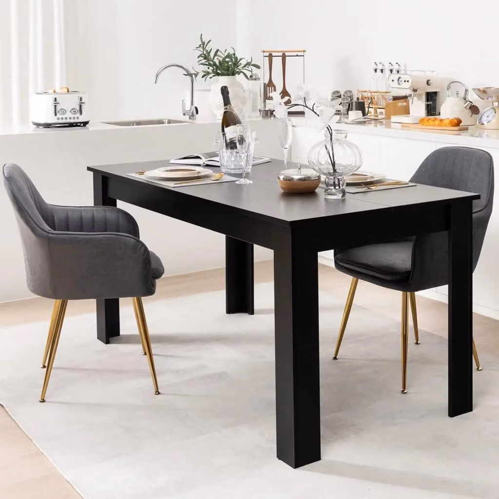 Tavolo da Pranzo Rettangolare Moderno Costway Nero L: 160 cm, P: 80 cm, H: 76 cm – 2