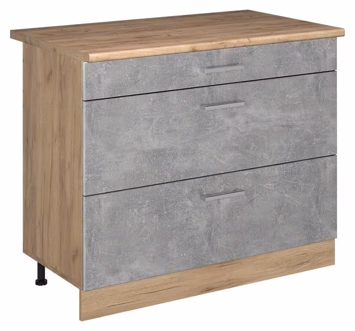 Mobiletto base per cucina Vicco R-Line Calcestruzzo/Rovere dorato 100 cm piano di lavoro Rovere dorato, Model 71615