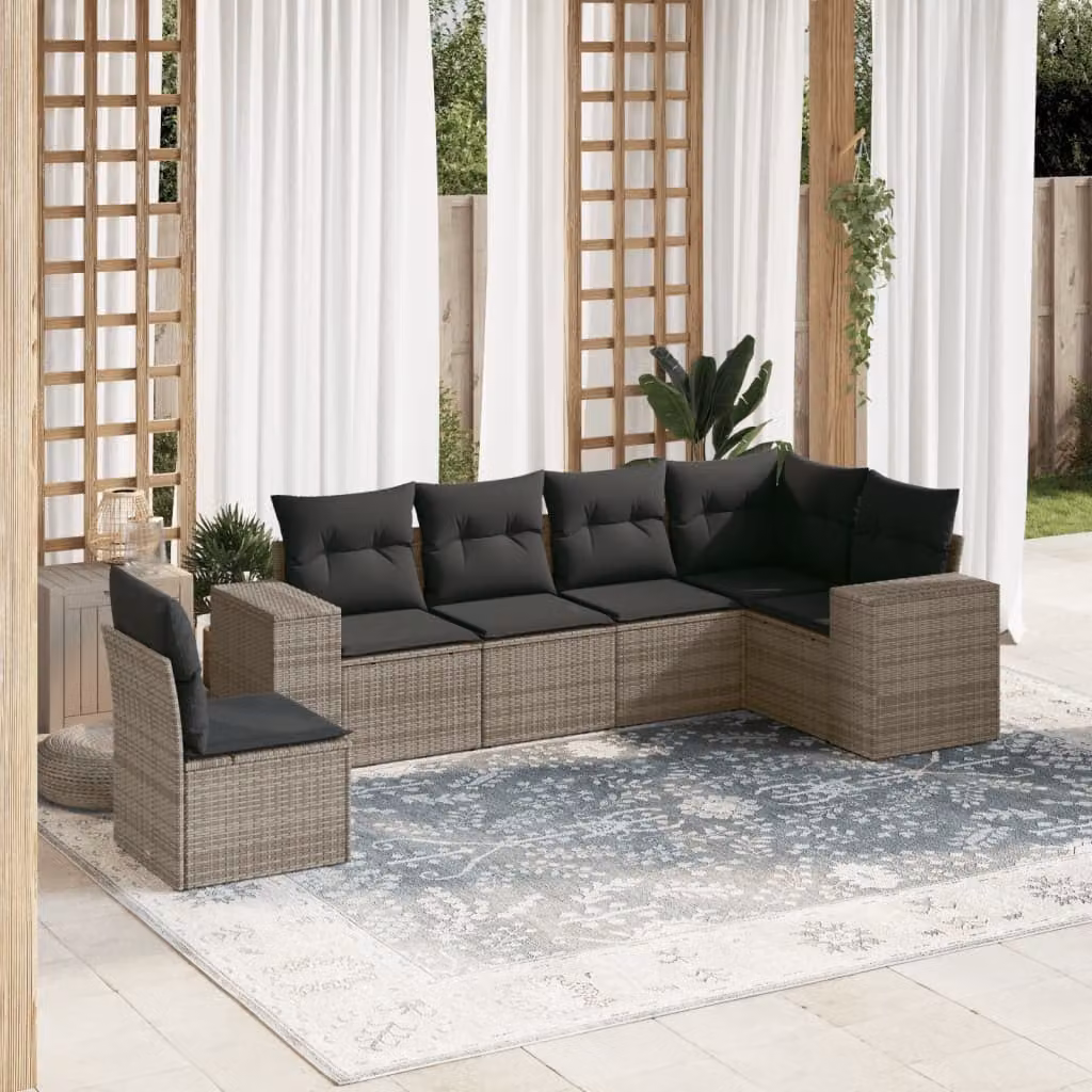 vidaXL Set Divano da Giardino a L 6 pz con Cuscini Grigio in Polyrattan e Acciaio – 1