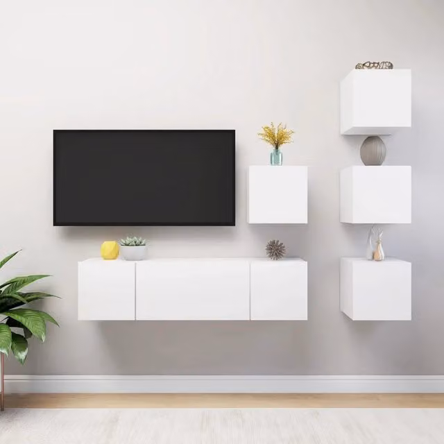 Set di mobili porta TV moderno vidaXL in legno multistrato bianco da 6 pezzi per il tuo soggiorno