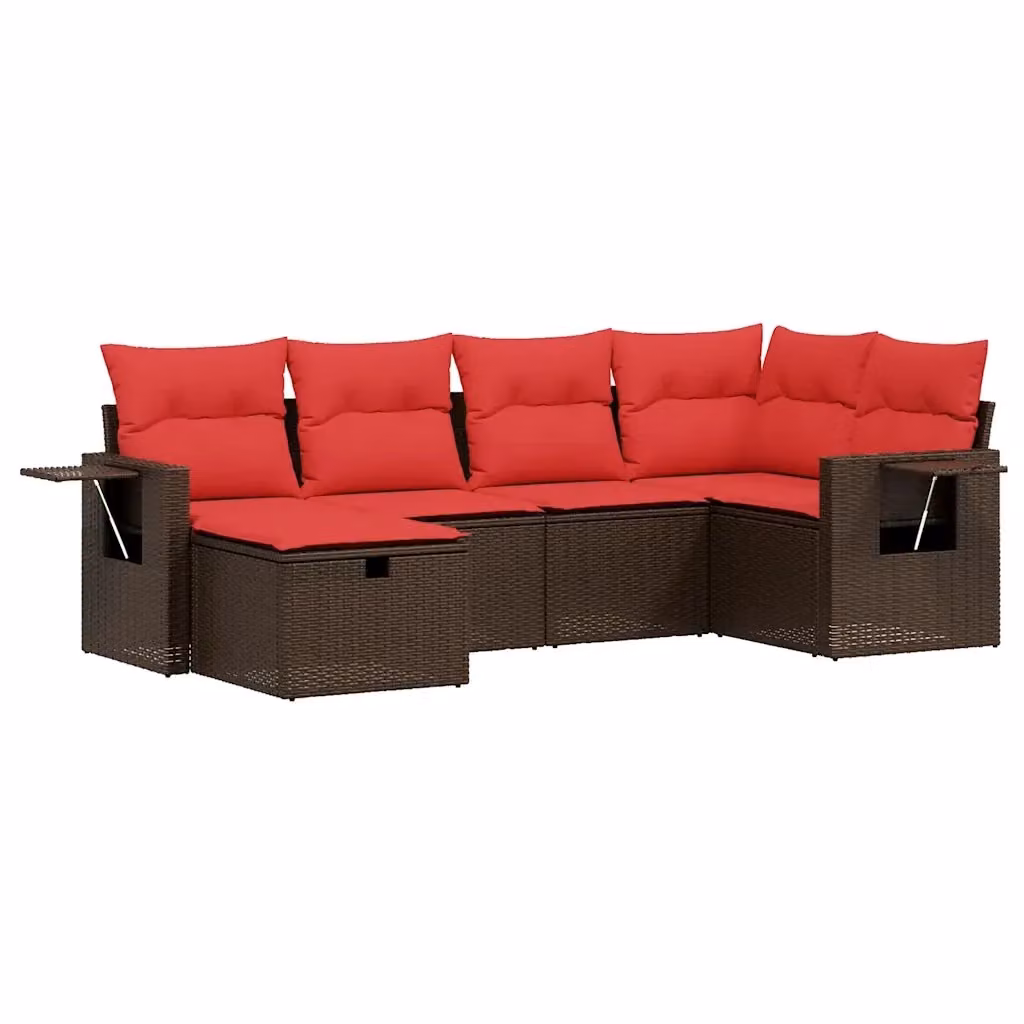 Set di Divani da Giardino a L vidaXL in Polyrattan Marrone con Cuscini e Ottoman per Terrazza e Balcone – 2