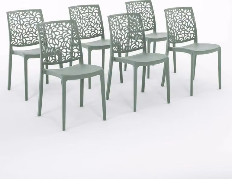 set di 6 sedie impilabili in polipropilene con fibre di vetro per uso esterno e giardino, bar e ristorante, cucina design moderno - ANNA - verde salvia