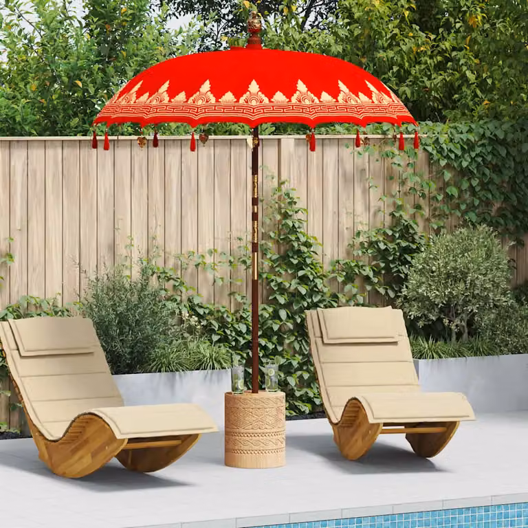 Ombrello balinese con base vidaXL, colore rosso, L 185 x P 185 x H 260 cm
