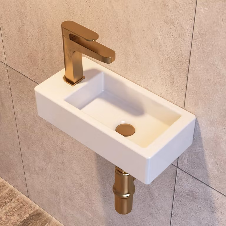 Lavabo da parete, di dimensioni ridotte, in Vetroceramica bianca