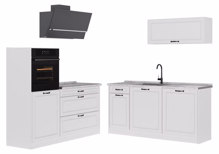 Cucina componibile Vicco R-Line Bianco country/Bianco 160 cm piano di lavoro Marmo, Model 67724