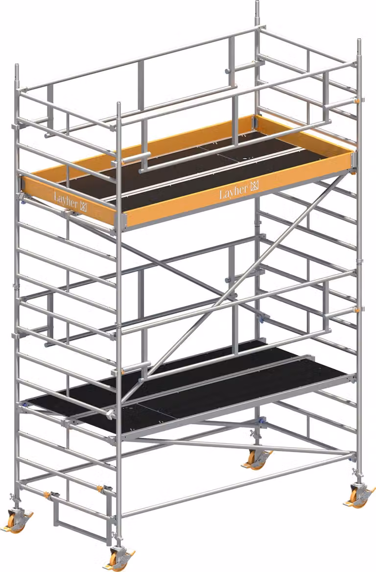 Ponteggio mobile Layher Uni Breit P2 Safety Plus con doppia ringhiera 5,20 m AH