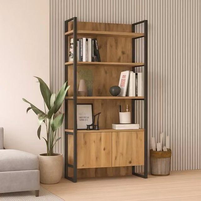 Libreria Georges DMORA con 4 Ripiani, Colore Marrone Quercia, L: 90 cm, P: 34 cm, H: 180 cm