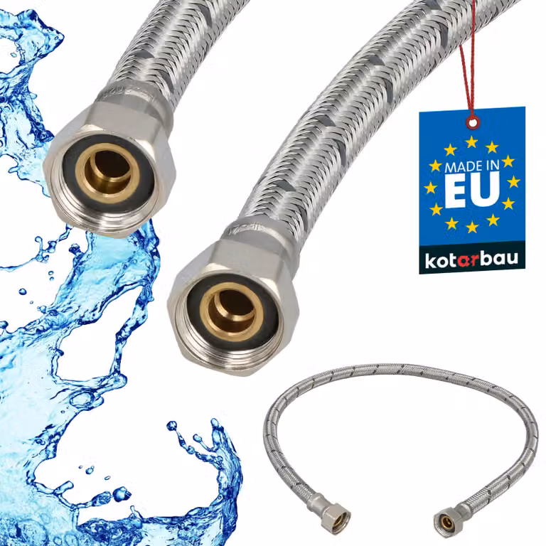 KOTARBAU® Tubo Flessibile per Rubinetto 3/8" x 3/8" Rivestito in Acciaio Inox 70 cm Tubo Flessibile per Rubinetto Cucina Argento