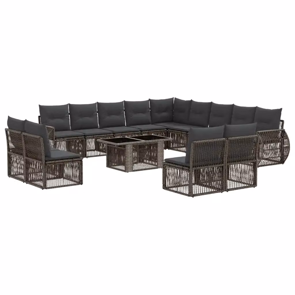 Set Divano da Giardino vidaXL a forma a U composto da 14 pezzi in Polyrattan con Cuscini Grigio e Antracite – 2