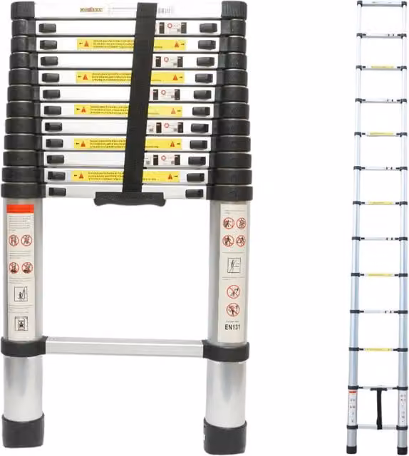 Scala telescopica in alluminio Crownman, 3,8 m, 13 gradini antiscivolo, portata massima 150 kg