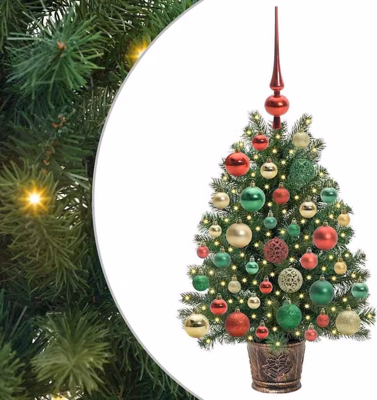 Albero di Natale artificiale con 150 LED verdi da 75 cm in PE e PVC