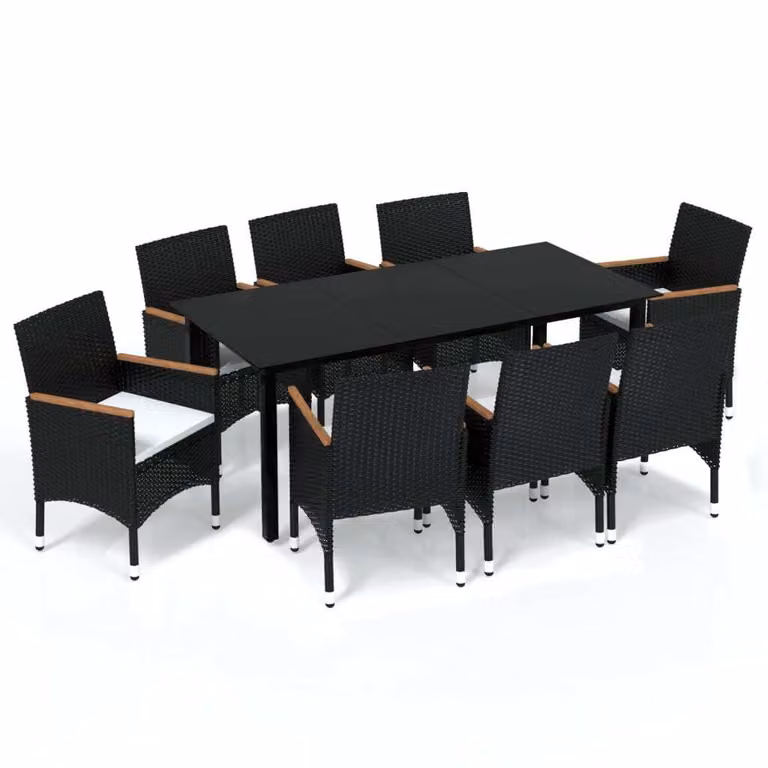Set Pranzo da Giardino 9 pz con Cuscini in Polyrattan Nero