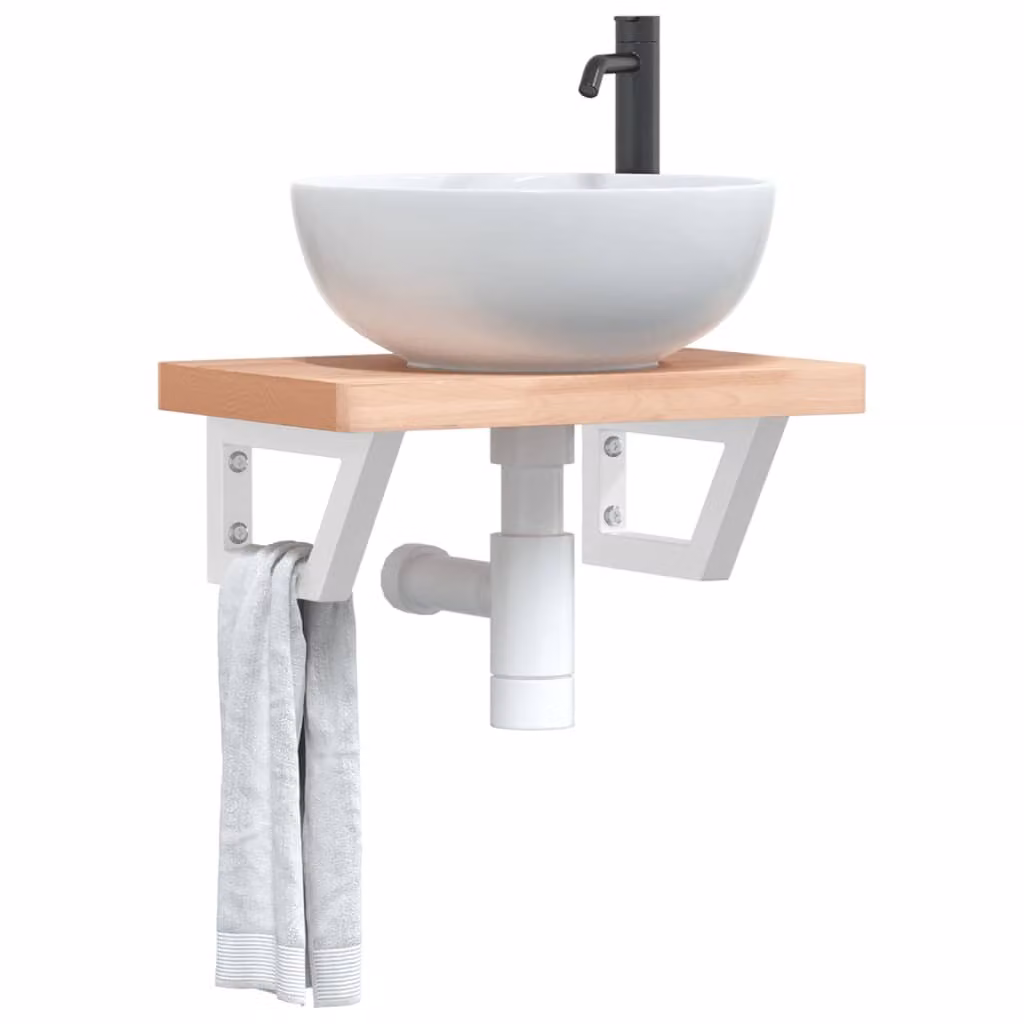 vidaXL Ripiano a Parete per Lavabo in Faggio e Metallo Bianco