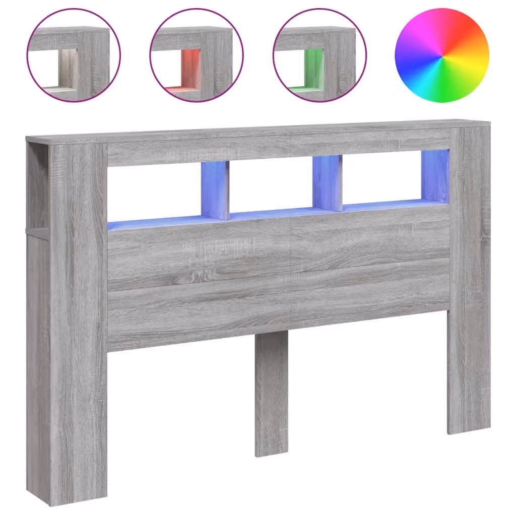 Testiera Decorativa con LED Design Mania Grigio Sonoma in Legno Multistrato L: 160 cm, P: 18,5 cm, H: 103,5 cm – 2